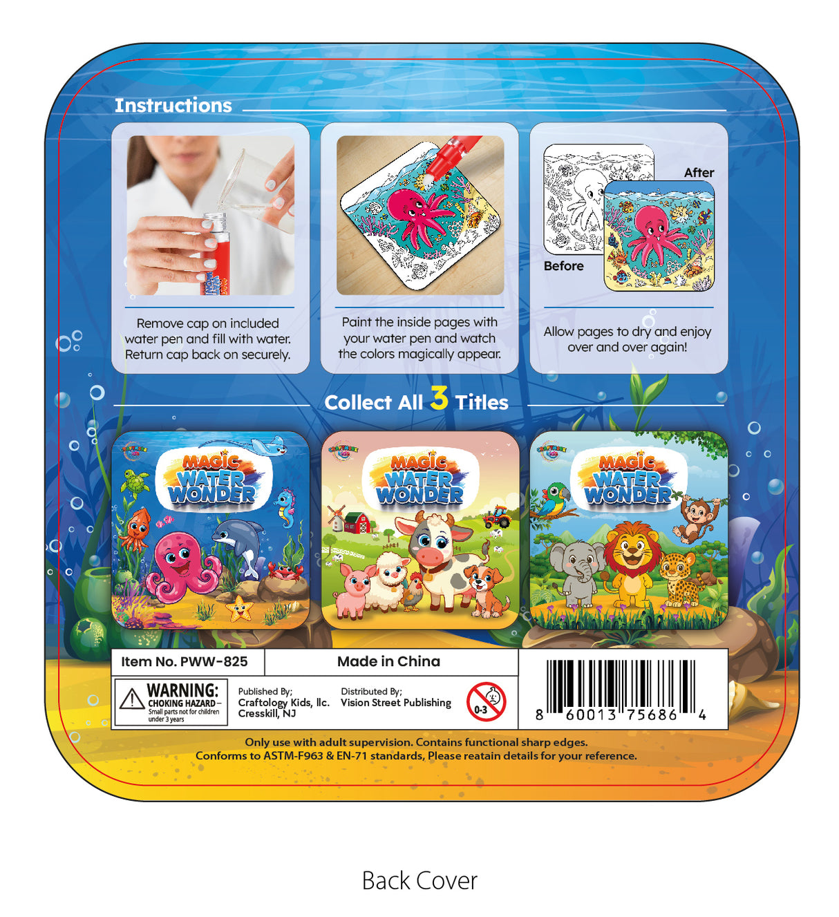 3-Pack Magic Paint with Water Books – Reusable Fun with No Mess! Magic Water Wonder Set