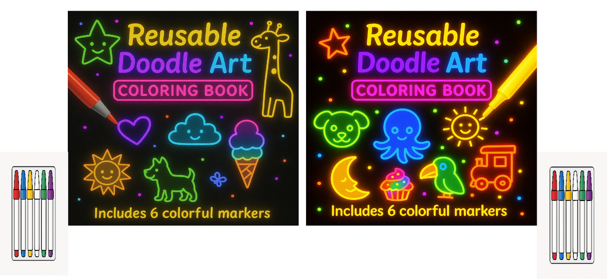 Reusable Kids Doodle Set – 2 Pack Giant Coloring Books with Markers