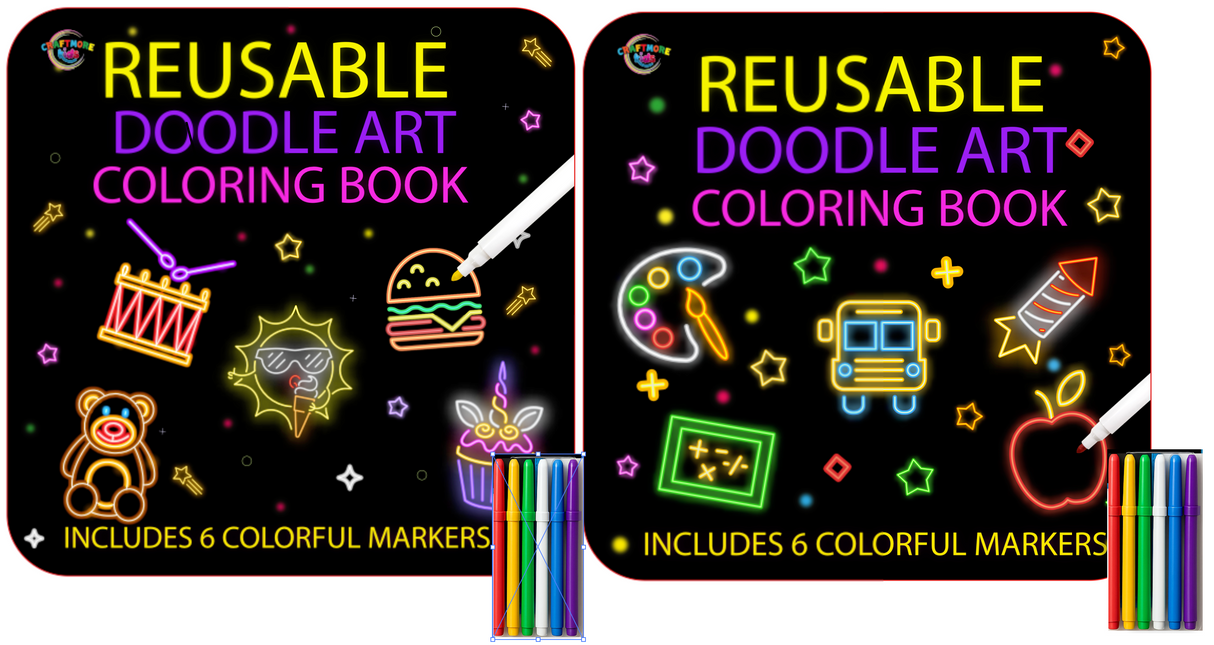 Reusable Kids Doodle Set – 2 Pack Giant Coloring Books with Markers