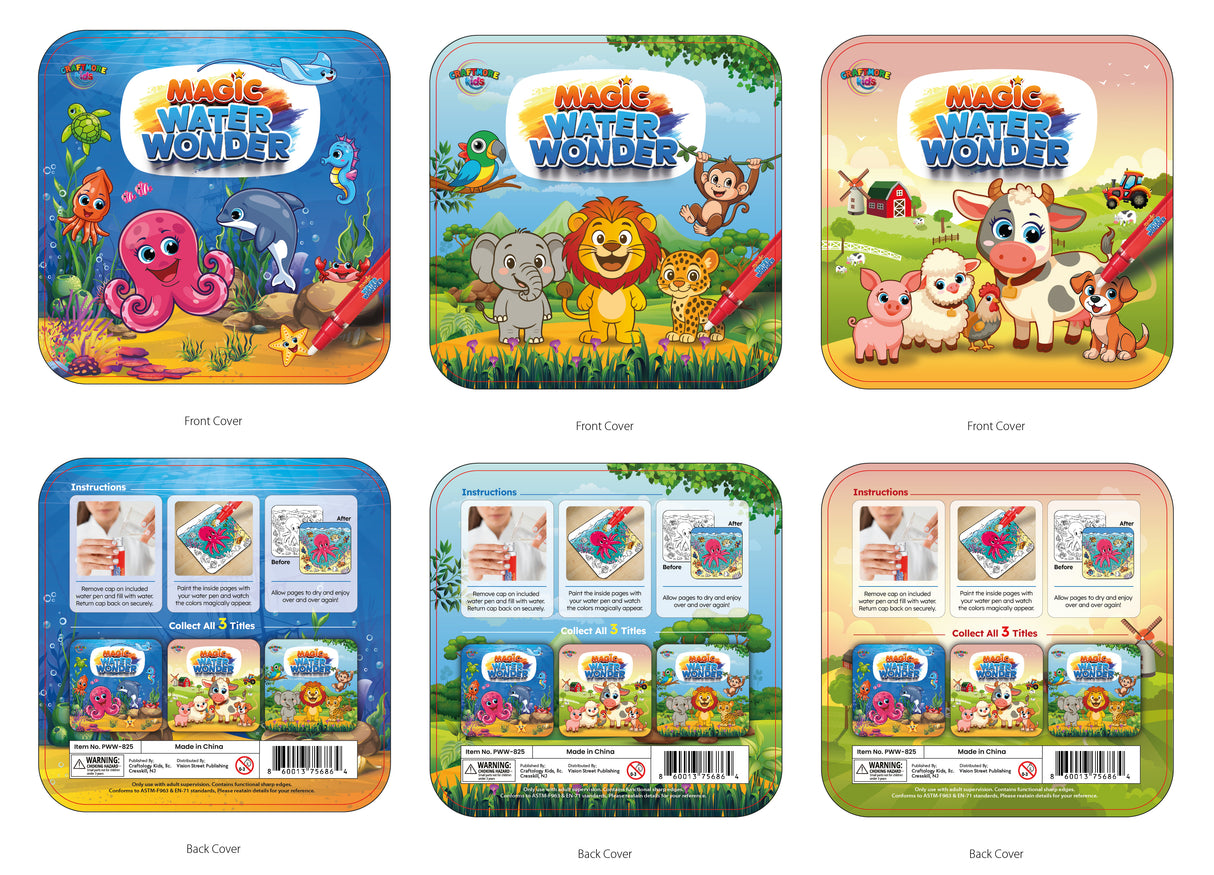3-Pack Magic Paint with Water Books – Reusable Fun with No Mess!  Magic Water Wonder Set