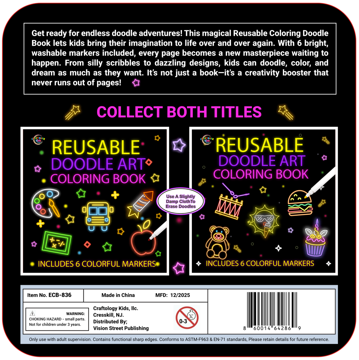 Reusable Kids Doodle Set – 2 Pack Giant Coloring Books with Markers